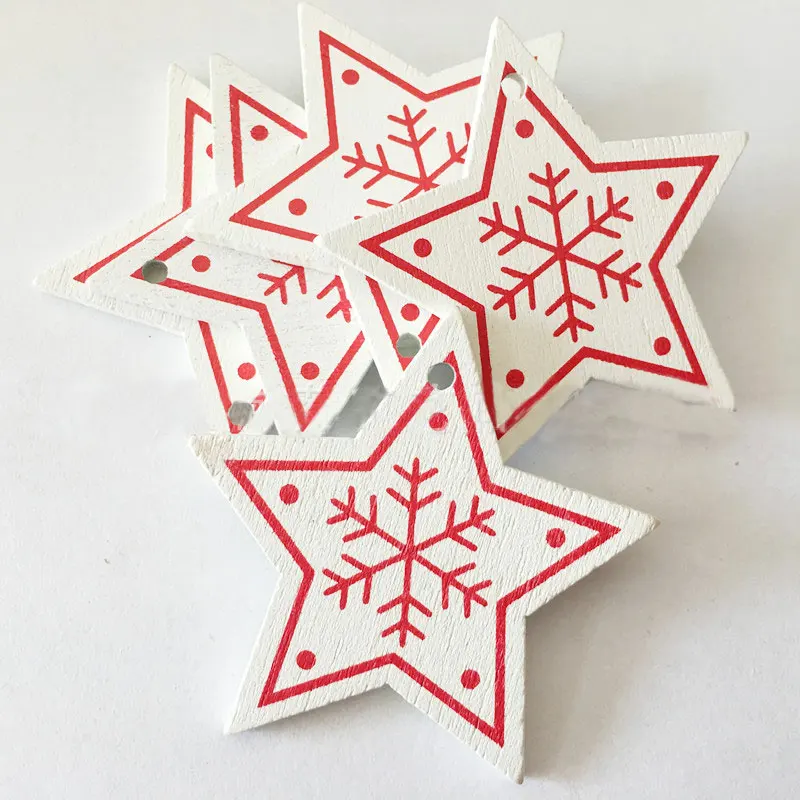 white star B Новогодняя Подвеска из натурального дерева Снежинка и висячие украшения Рождественская елка деревянные украшения для дома Noel - Цвет: white star B