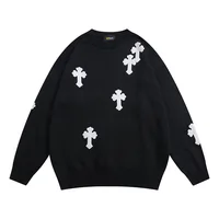 2021 Autumn Leather Cross Embroidery Retro Men Hip Hop Knitted Sweater Kpop Casual Vibe Style Women Pullovers Sueter Masculino