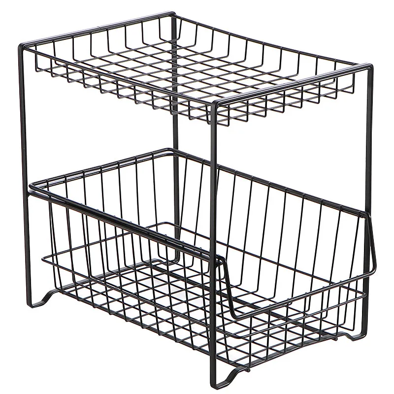 

2 Tiers Metal Kitchen Storage Rack Spices Bottle Jar Organizer Shelf Under Sink Cabinet Storage Drawer Bathroom Accessories Rack