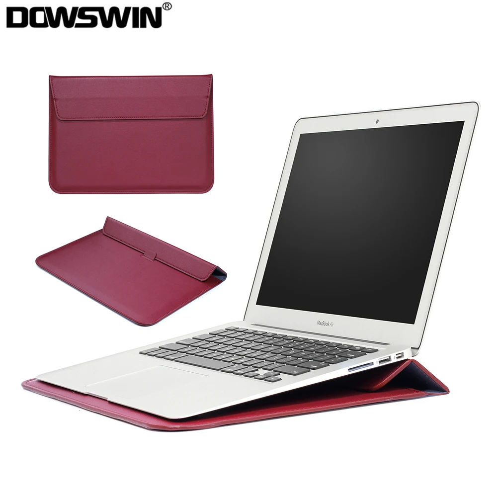 PU Leather Sleeve Case For Macbook Pro 13 15 15.4 Laptop Case Bag For Macbook Air 11 12 13.3  A1466 Sleeve Pouch Bag with Stand