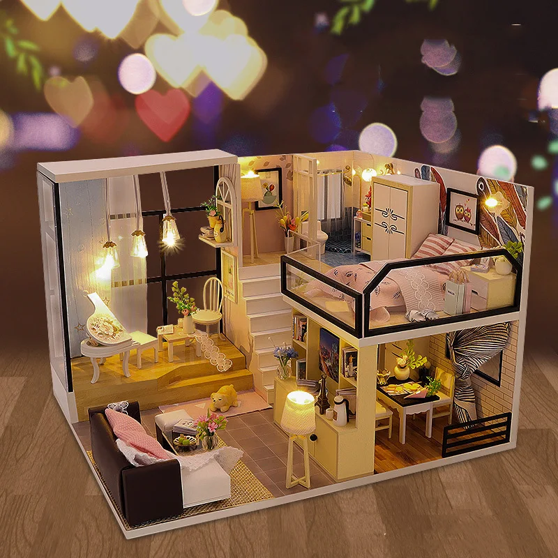 

DIY Wooden Doll House Miniature Furniture With LED Kit Princess Villa Dollhouses Assemble Toy for Children Christmas Gift Casa