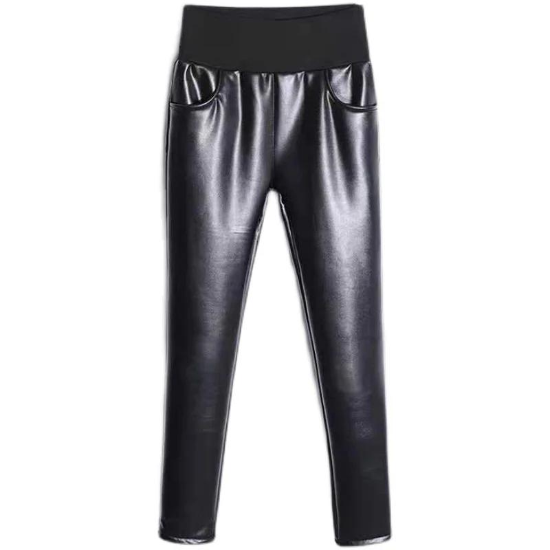 S-7XL женские леггинсы с высокой талией бархатные плотные кожаные эластичные