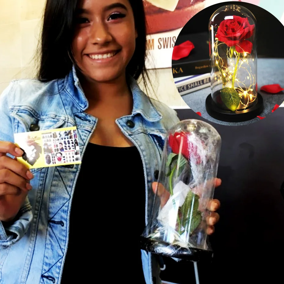 Искусственный вечная роза светодиодный светильник Красота с рисунком из