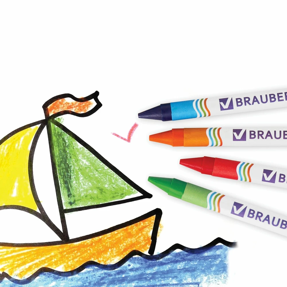 Набор восковых карандашей Brauberg 12 цветов | Канцтовары для офиса и дома