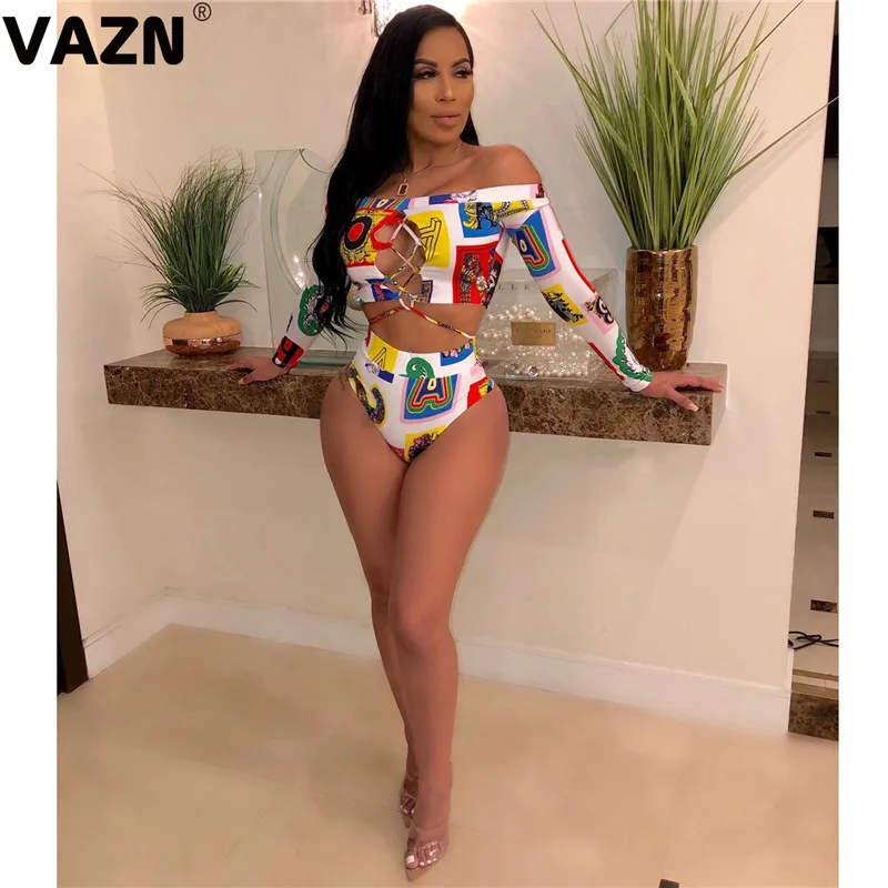 Комплект из 2 предметов с принтом и длинным рукавом открытыми плечами |