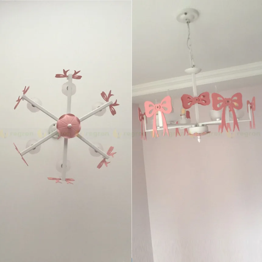 Детская лампа с розовой лентой для спальни светодиодный светильник бантом