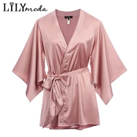 lilymoda new arrivals women pink robe silk sexy kimono nightgown nightdress wedding bridal party bath robes gift to friends
