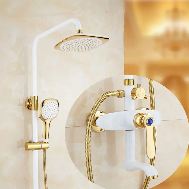 Золотой белый набор для душа Европейский стиль латунный смеситель настенный