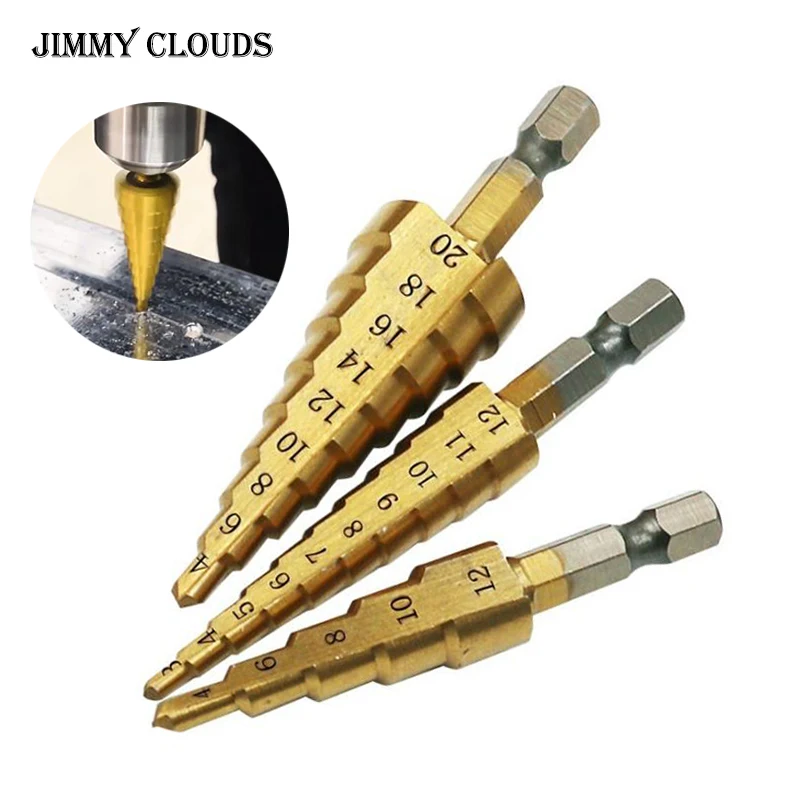 3 шт. Hss Шаг сверло Спираль Флейта HSS Сталь конус Титан покрытием мини инструмент