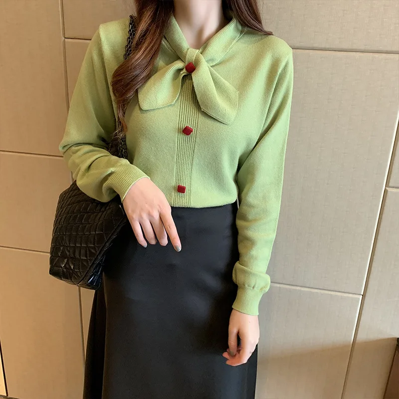 Женский офисный кардиган с галстуком-бабочкой вязаный свитер желтого бежевого