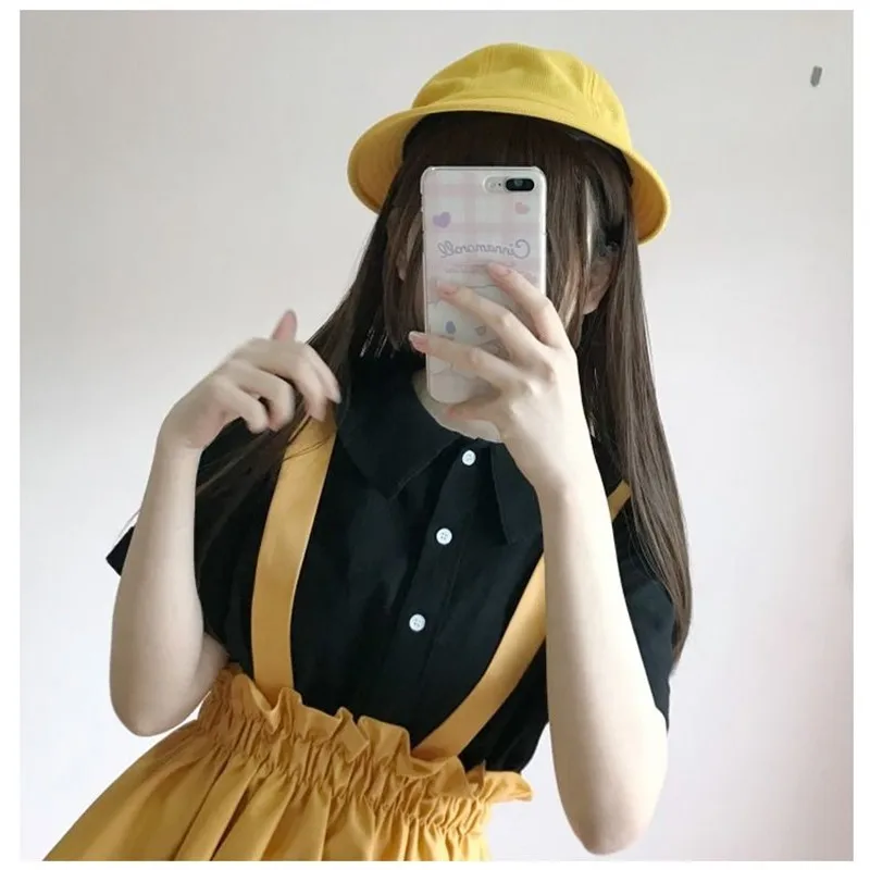 

2021 New Spring Autumn Women Skirt Casual Sweet A-line Long skirts Solid Simplicity Strap skirt female Japan style