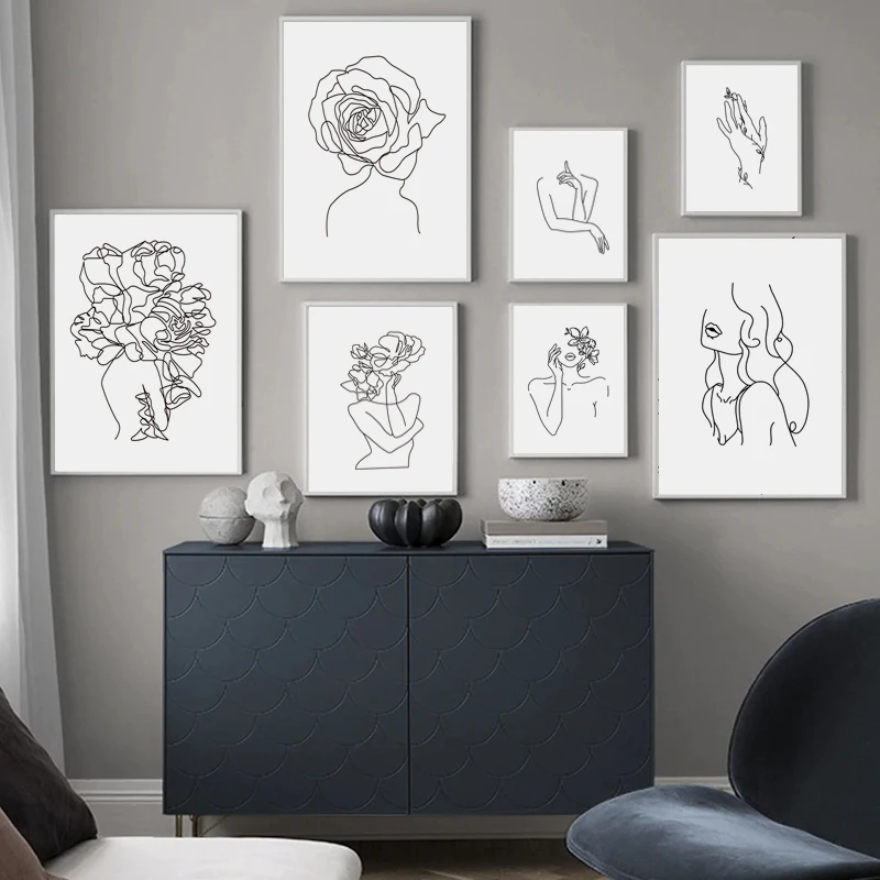 Простая художественная живопись на холсте индивидуальная черно белая фигурка