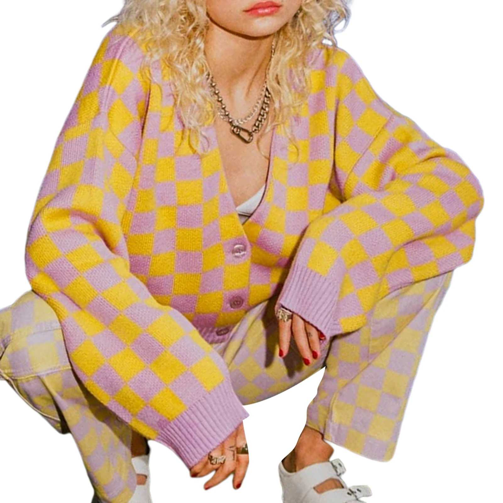 Женский трикотажный кардиган с V-образным вырезом и длинными рукавами |