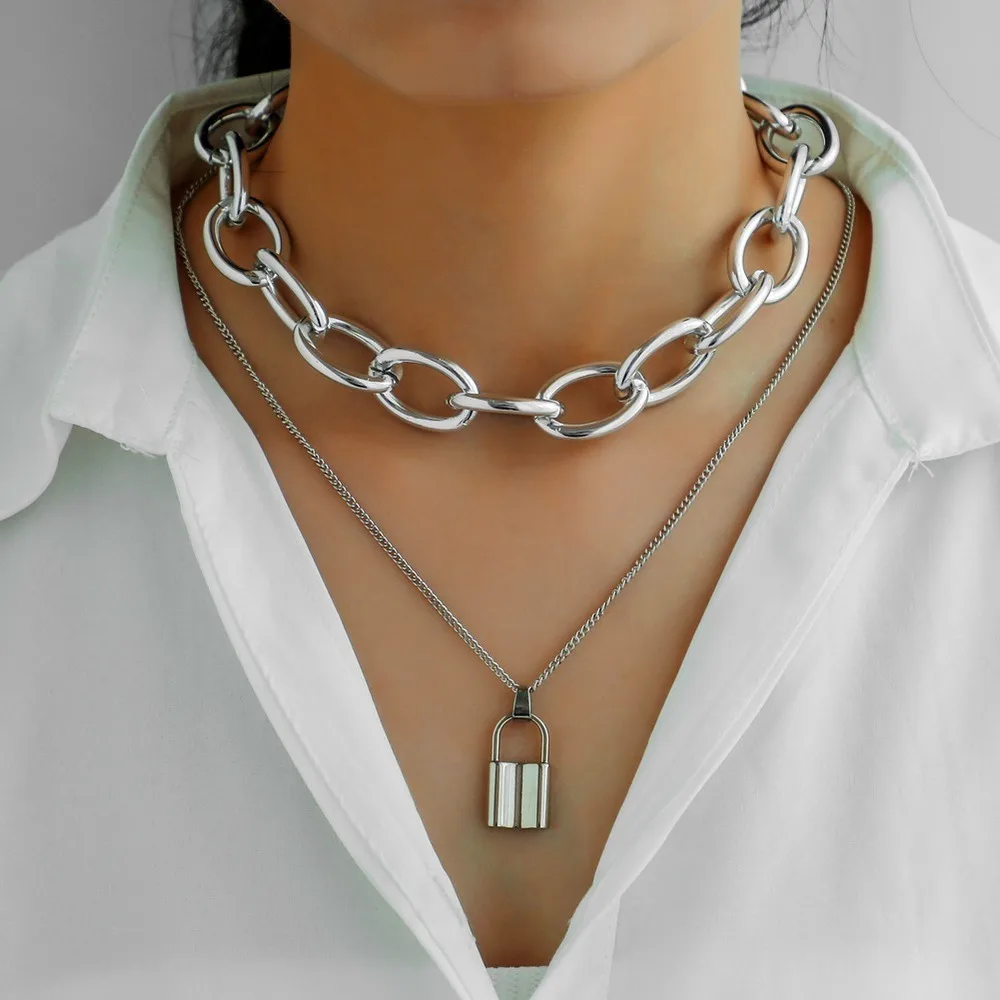 

Vintage Multi-Layer Lover Lock Pendant Chain Necklace Punk Padlock Heart Chain Necklace For Women Gothic 2020 New Jewelry
