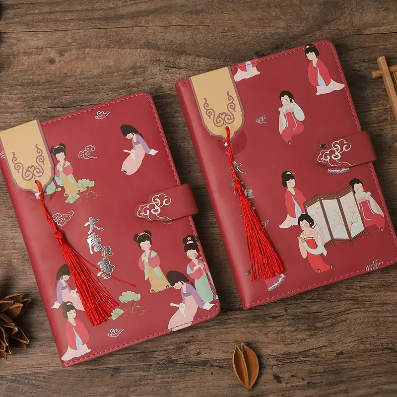 

Ancient style magnetic buckle simple color page retro literature and art ins hand account book student notebook diary thickening