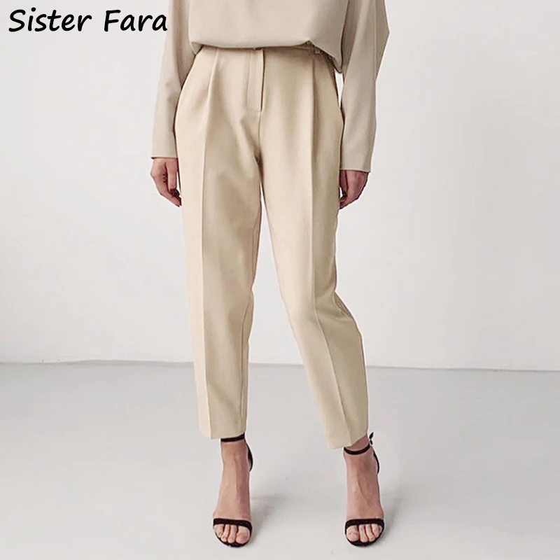 

Sister Fara New Spring Autumn Straight Harem Pants Women High Waist Slim Ankle-Length Pants Ladies Work Office Casual Suit Pants