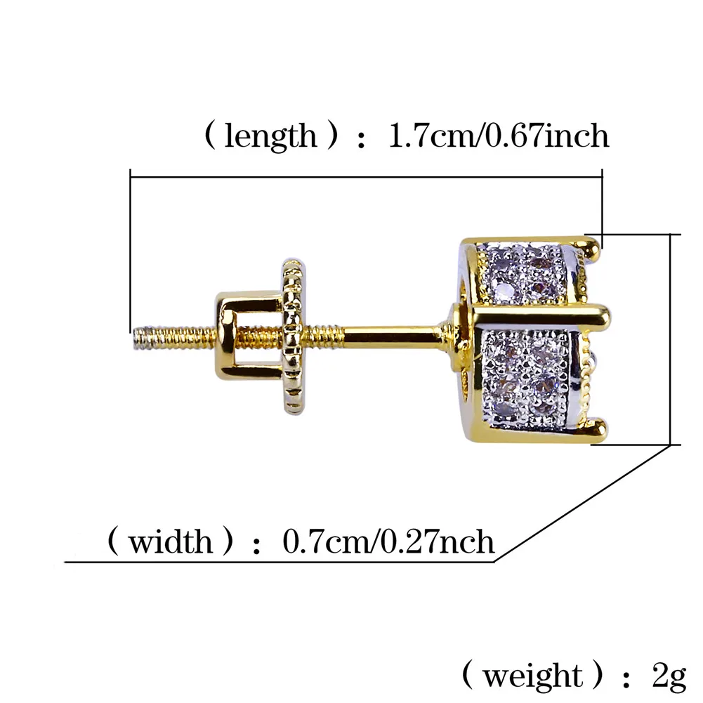 Хип хоп ювелирные изделия Iced Out CZ Lab серьги гвоздики с закручивающаяся задняя