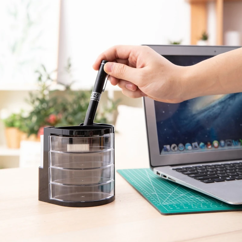 

Deli Multifunctional Desktop Storage Tube dual-purpose Pen Holder four-layer small drawer 10.6*9.8*9.4cm GPPS material