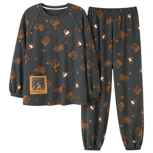 Хлопковый домашний костюм, топы с длинным рукавом и штаны, комплект для отдыха, одежда для сна, Женская пижама, ночная рубашка, женская пижама