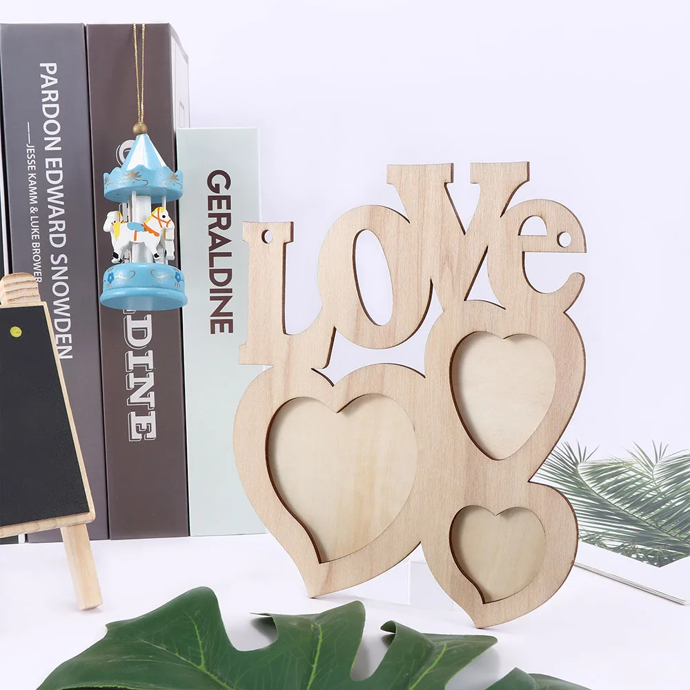 Деревянная фоторамка сделай сам в форме сердца прочная мини семейная