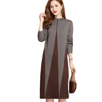high quality 2022 new fat mother mid long knit dress vintag fat sweater dresses middle aged female autumn and winter dress mothe