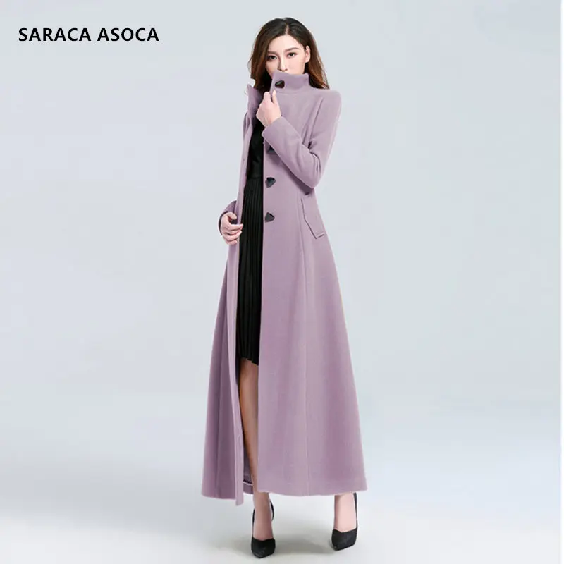 Модное однобортное приталенное зимнее пальто с воротником стойкой женское