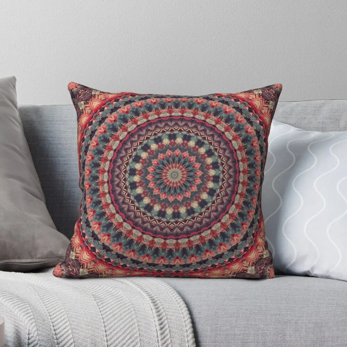 

Квадратный чехол для подушки Mandala 126 из полиэстера и льна