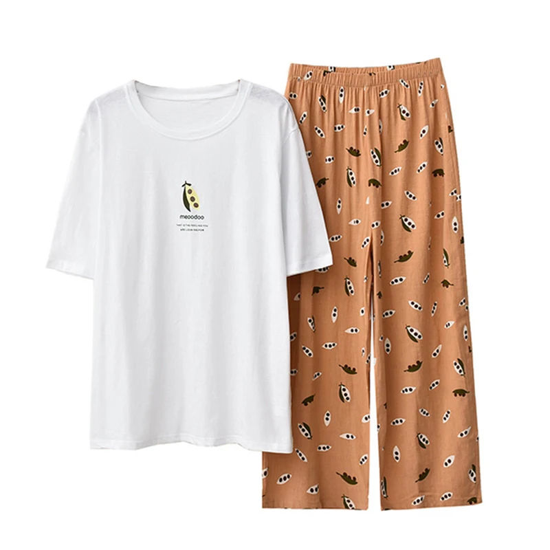 

Summer Ladies sleepwear Set 2020 Cartoon Print Short Sleeve Top Trousers sleepwear Fashion Loose Large Size Two-piece Homewear