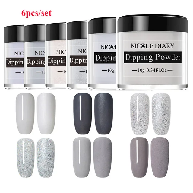 Gray series 6pcs Николь дневник цвет окунания ногтей порошок DIY Черный Серебряный Красный Фиолетовый серии Dip ногтей порошок дизайн ногтей без лампы лечения - Цвет: Gray series 6pcs