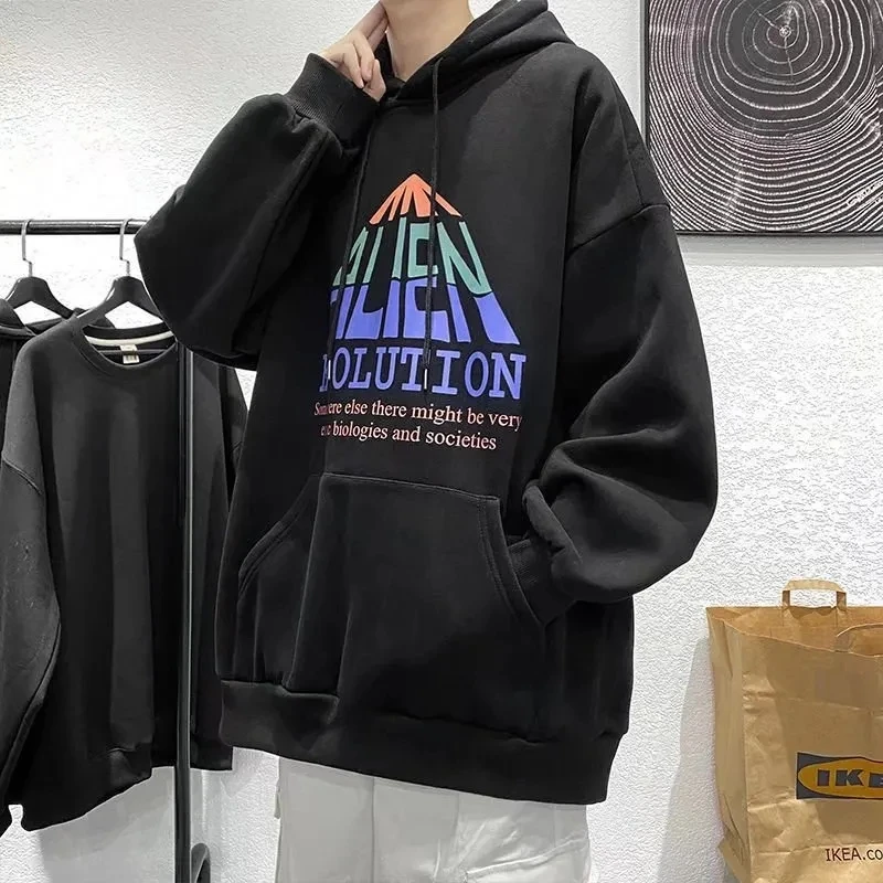 

Pullover versatile youth trend fashion hoodie autumn print and fleece Japanese male temperament hoodie for lovers