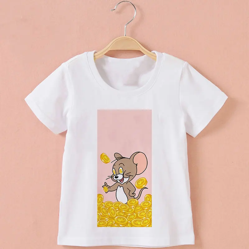 Детская футболка с круглым вырезом и принтом Кот мышь|Тройники| |