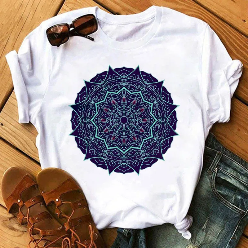 

Mandala Printed T Shirt Women Short Sleeve T-Shirts Summer Casual Tshirts Fashion Tops Tees Female Clothes