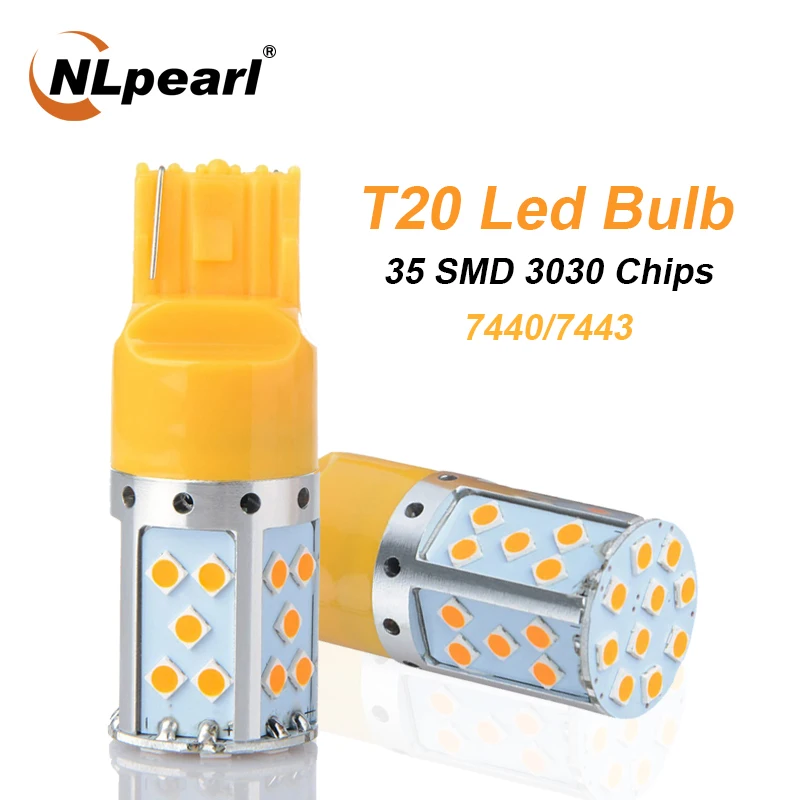 NLpearl 2x T20 светодиодный Сигнальные лампы 7440 W21W 12V 3030 35SMD Canbus W21/5 Вт 7443 Красный Авто