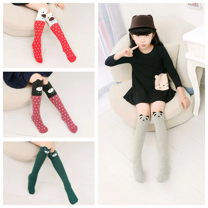 

Cute Kids Baby Knee Highs Striped Cotton Socks Little Girl Socks Long Tube Cartoon Cat Animal Infant Cotton Socks
