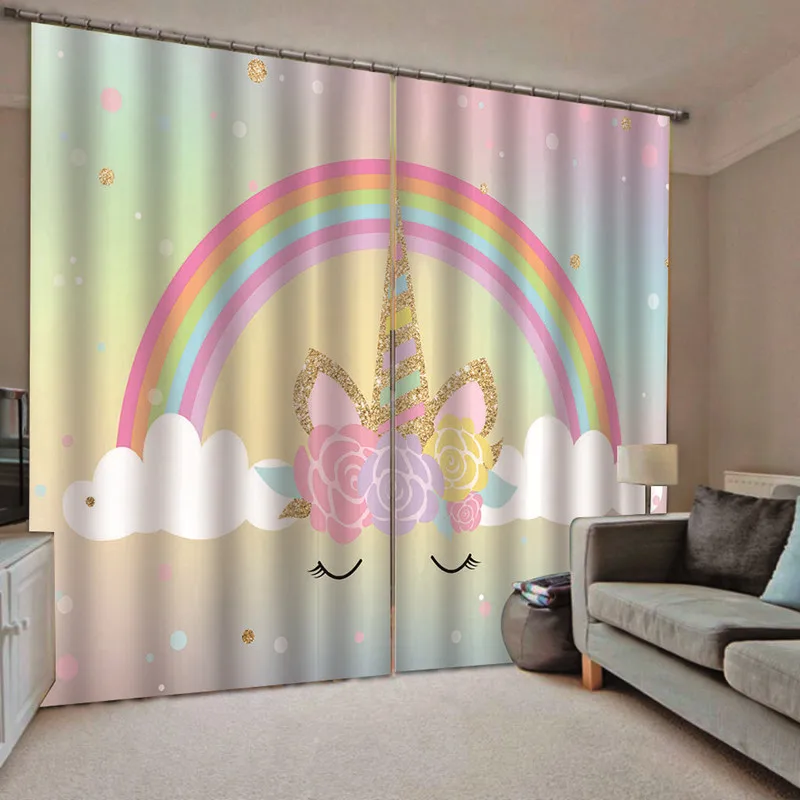 Пользовательские радужные единороги окна кухонные шторы утолщенные для