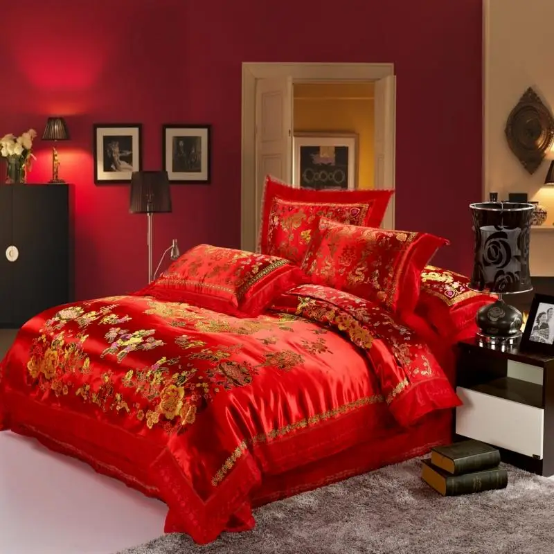 

48 Duvet Cover set Dragon and Phoenix Chinese Red Wedding Bedding set Print Modern suits Jacquard Bedclothes 4pcs/2pcs
