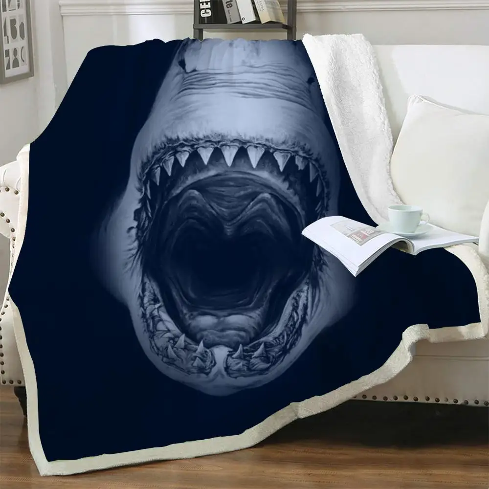 

NKNK Shark Blanket Ocean 3D Print Animal Blankets For Beds Black Plush Throw Blanket Sherpa Blanket New Vintage Pattern Plush