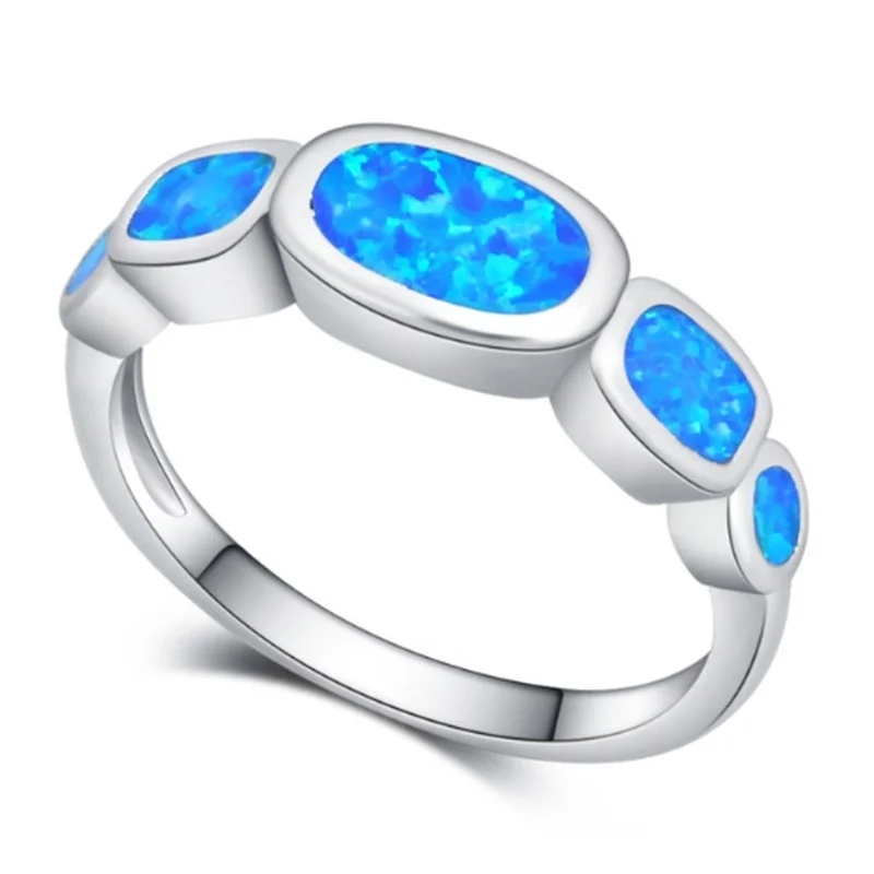 

Women's Fashion Classic Exquisitely Inlaid Blue Opal Wedding Jewelry Prom Couple Ring Valentine's Day Gift Wholesale