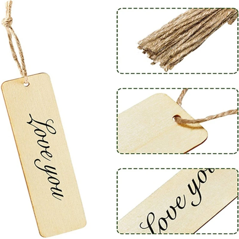 

2021 New Wood Blank Bookmarks with Holes and Ropes for Christmas Wedding Birthday Party D