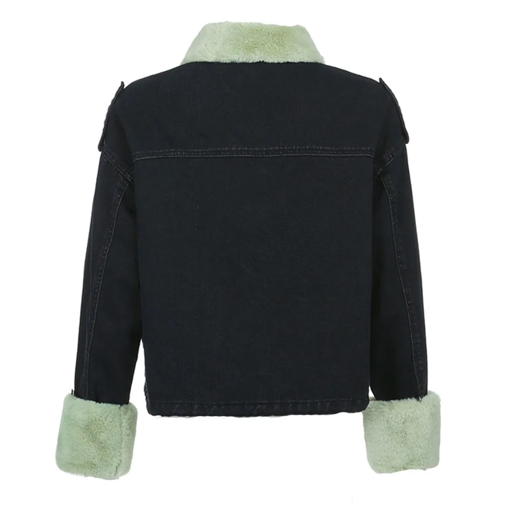 

Women Denim Jacket Short 2020 Autumn Spring New Temperament All-match Retro Loose Casual Overcoat Detachable Fur Collar