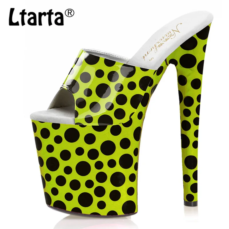 

Ltarta 20CM Yellow Polka Dot Sandals Female Summer Sexy Pole Dance High Heels Model Catwalk Nightclub Woman Shoes LYP