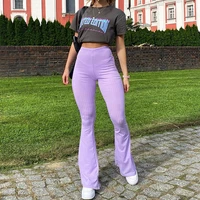 fashion sexy 2020 hot knitting purple women trousers street high waist pants streetwear casual pant femme fall