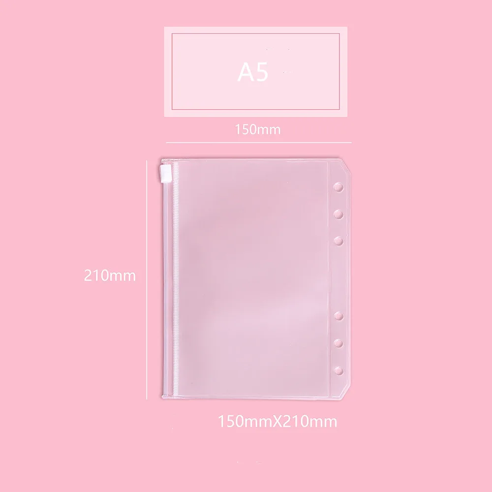 

A5 A6 A7 PVC 6 Hole Loose Leaf Folder Business Card Bag Loose Leaf Notebook Zipper Bag Student Learning Folder Office Supplies