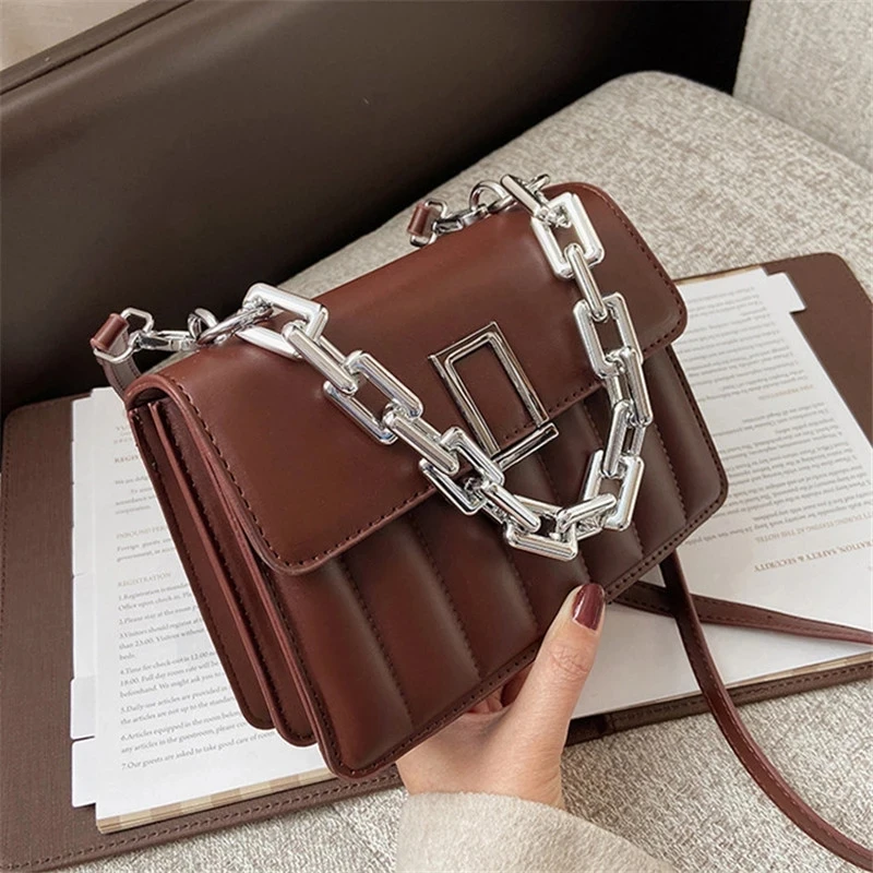

Thick Chain Square Tote Bag 2020 Fashion New High quality PU Leather Women's Designer Handbag Portable Shoulder Messenger Bag