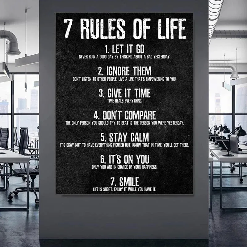

7 Rules of Life Watch Your Thoughts Motivational Posters and Prints on The Wall Canvas Painting Wall Art Picture for Living Room