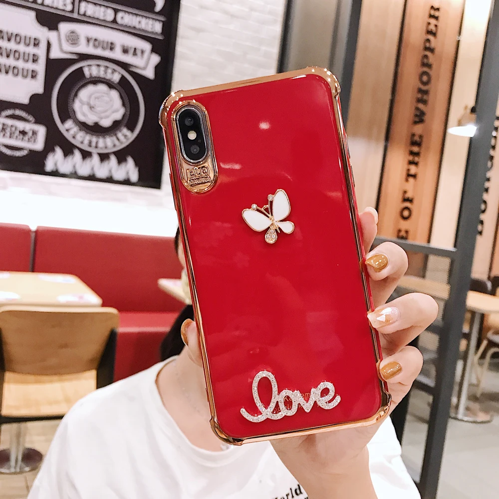 Силиконовый чехол с бабочкой и надписью Love для Iphone 13 12 11 Pro Max XR X XS 7 8 Plus | Мобильные