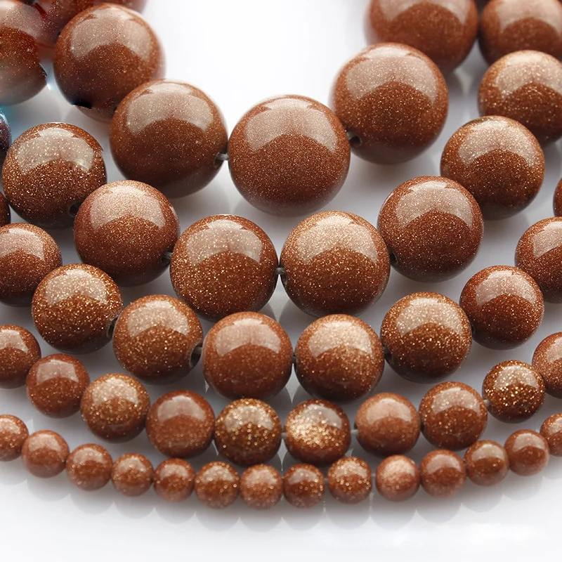 

15"(38cm) Strand Round Natural Gold Aventurine Stone Rocks 4mm 6mm 8mm 10mm 12mm 14mm Beads for Bracelet Jewelry Making Findings