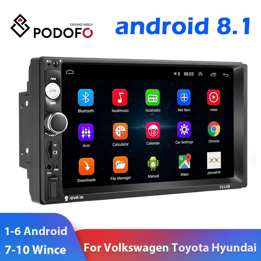 Podofo 2 Din Автомобильный Радио Мультимедиа Видео плеер 2 din " Wince/Android с gps Wifi Авторадио для Универсальный VW Toyota hyundai
