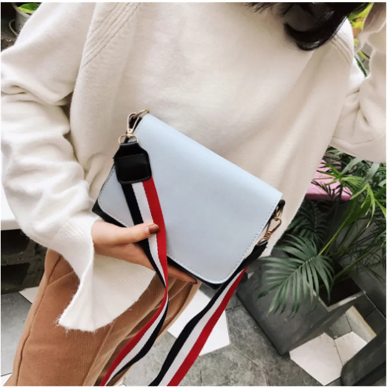 

2020 Candy Color Women's Shoulder Korean-style New Style Stripes Wide Messager Bag Crossbody Bag Square Sling Bag #25