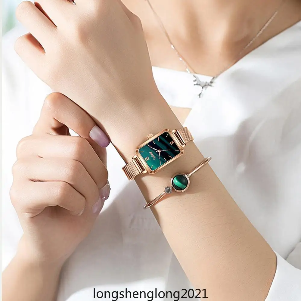 

Luxury Women Square Green Dial Bracelet Watches For Women Fashion Rose Stainless Steel Quartz Clock Ladies Wrist Watch Gift